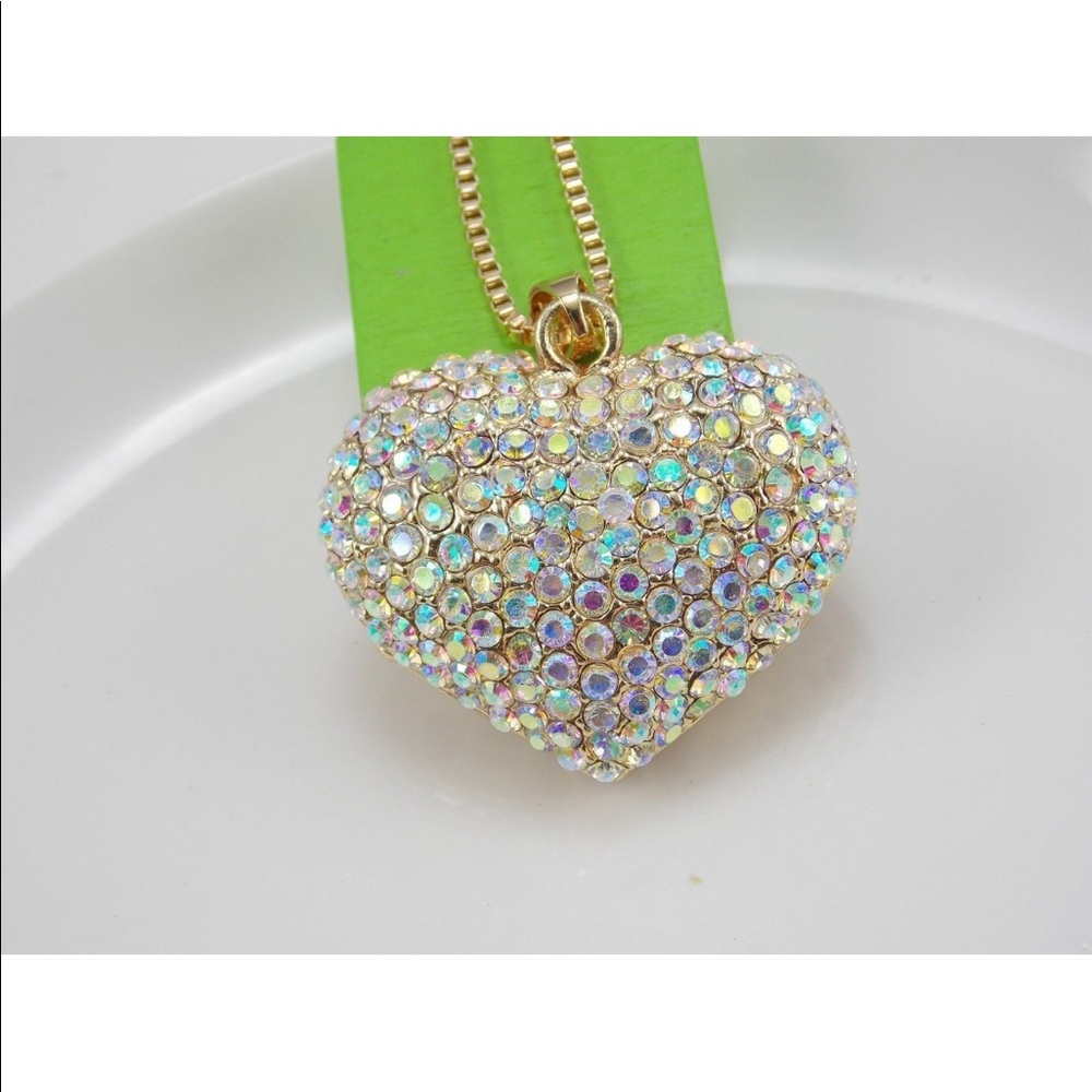 Betsey Johnson Vintage Iridescent Heart Necklace